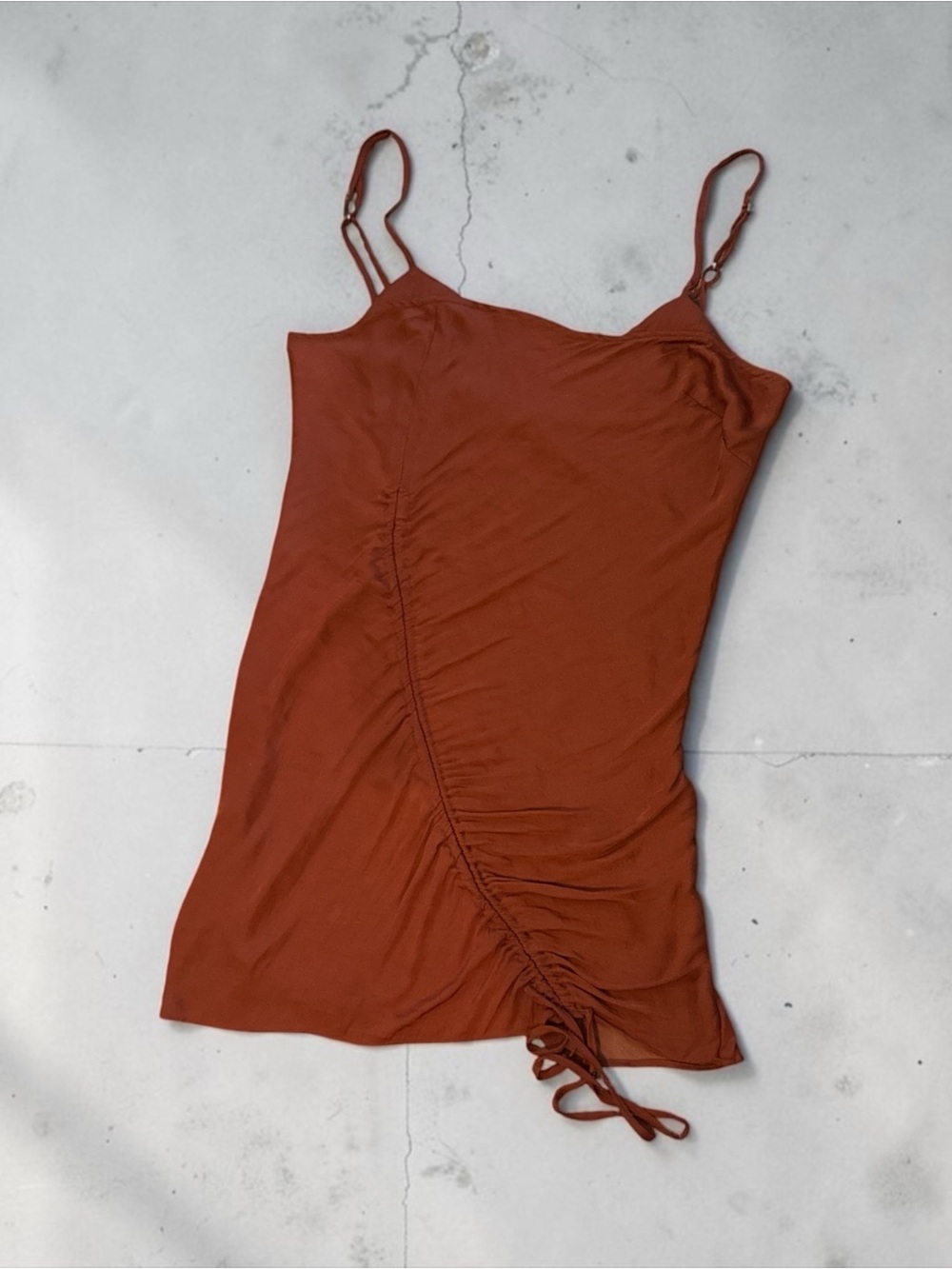 Free People Rust Ruched Side-Draw Mini Dress - Picture 2 of 3